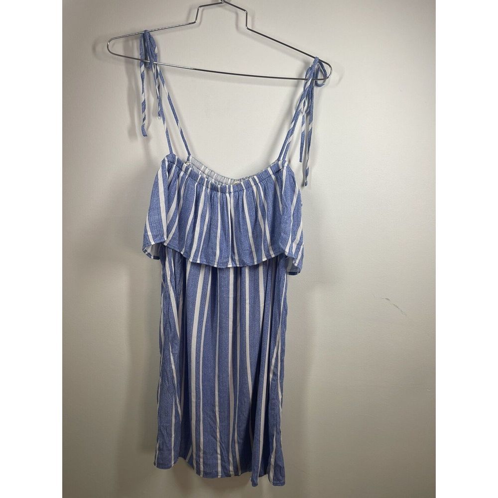 Hawaiin Tropic Women’s Beach Coverup Blue And White Stripe Off The Shoulder XL